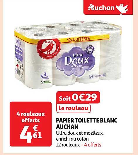 PAPIER TOILETTE BLANC AUCHAN