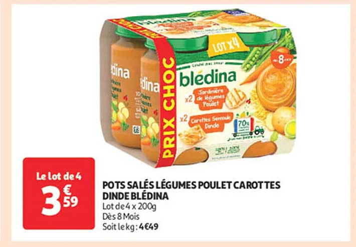POTS SALÉS LÉGUMES POULET CAROTTES DINDE BLÉDINA