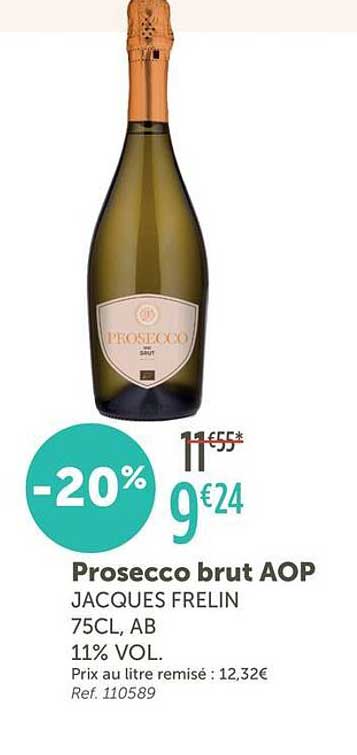 Prosecco brut AOP Jacques Frelin 75CL, AB 11% VOL.
