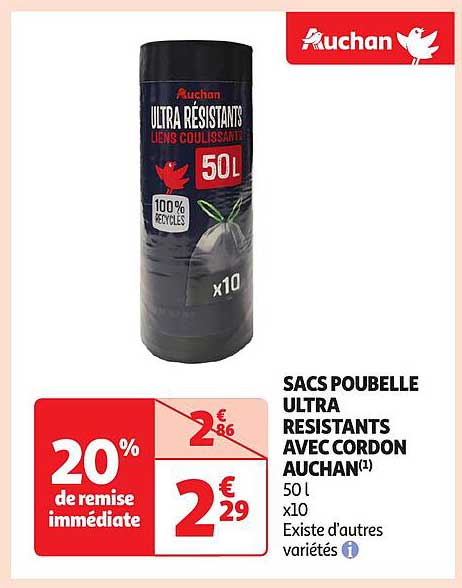 SACS POUBELLE ULTRA RESISTANTS AVEC CORDON AUCHAN