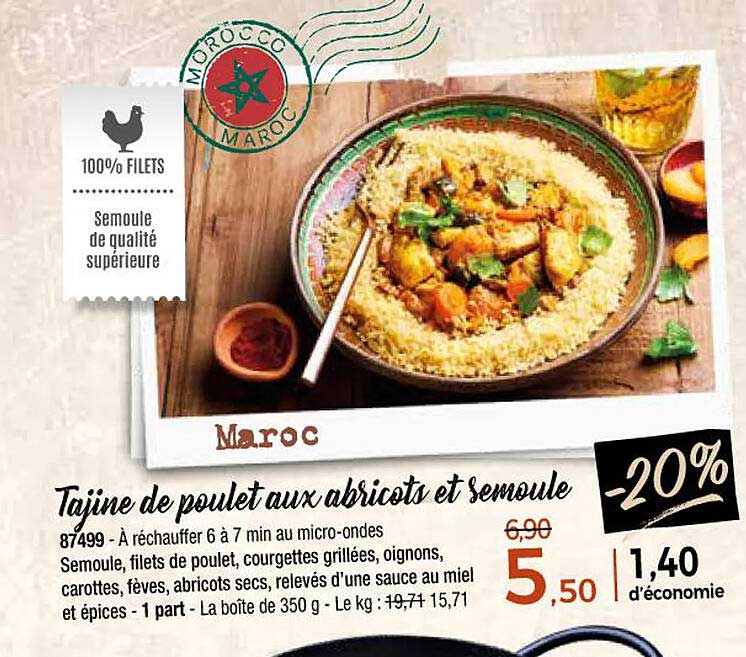 Tajine de poulet aux abricots et semoule