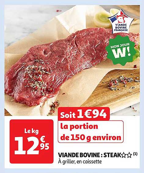 Viande bovine : steak à griller en caissette