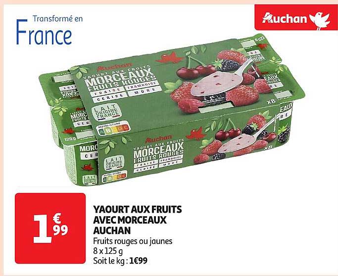 YAOURT AUX FRUITS AVEC MORCEAUX AUCHAN