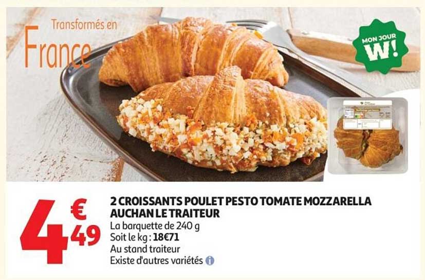 2 CROISSANTS POULET PESTO TOMATE MOZZARELLA AUCHAN LE TRAITEUR