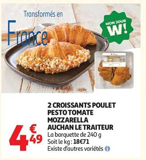 2 CROISSANTS POULET PESTO TOMATE MOZZARELLA AUCHAN LE TRAITEUR