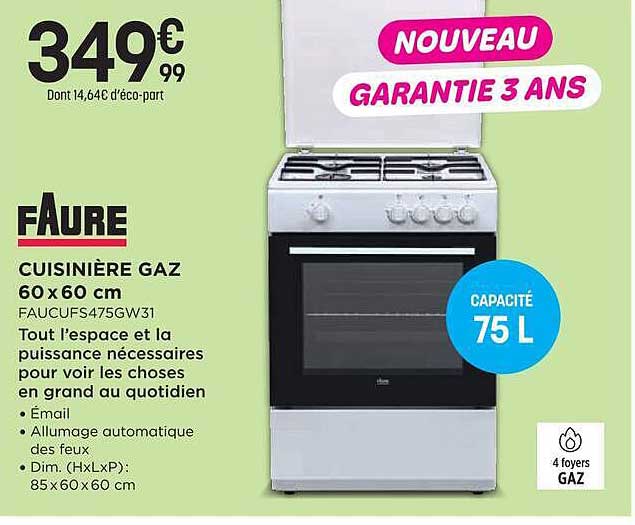 CUISINIÈRE GAZ 60 x 60 cm