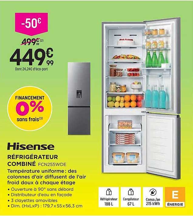 Hisense RÉFRIGÉRATEUR COMBINÉ FCN255WDE