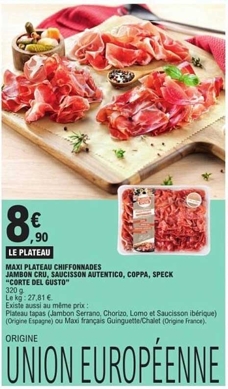 MAXI PLATEAU CHIFFONADES JAMBON CRU, SAUCISSON AUTENTICO, COPPA, SPECK “CORTE DEL GUSTO”