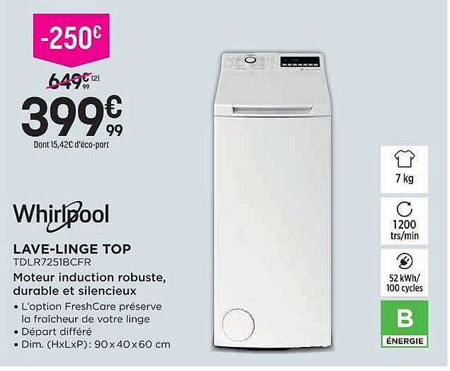Whirlpool LAVE-LINGE TOP TDLR7251BCFR