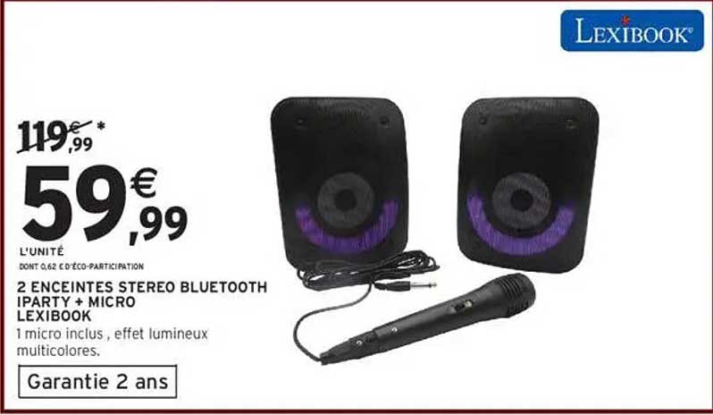 2 ENCEINTES STEREO BLUETOOTH IPARTY + MICRO LEXIBOOK