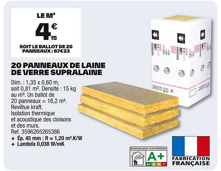 20 PANNEAUX DE LAINE DE VERRE SUPRALAINE