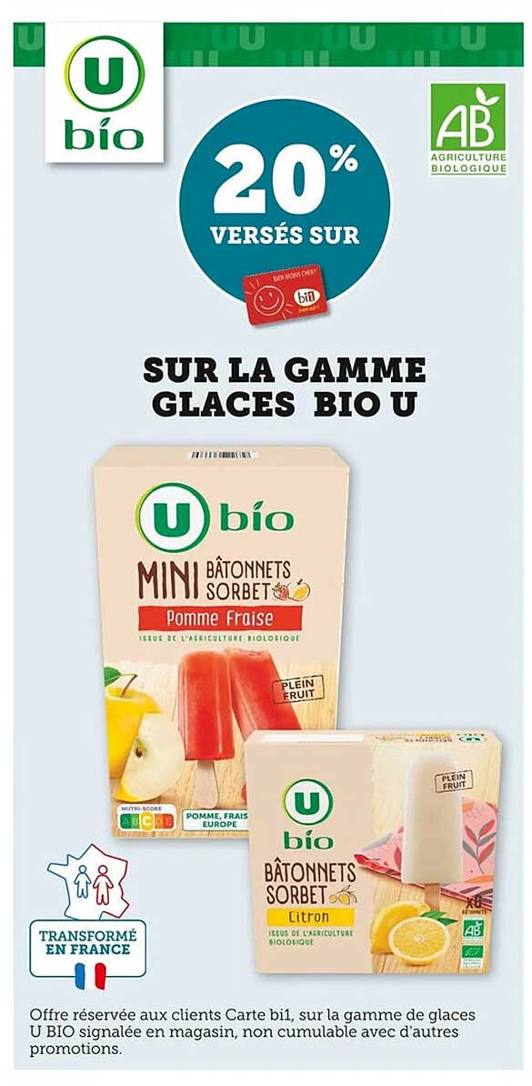 20% VERSÉS SUR LA GAMME GLACES BIO U