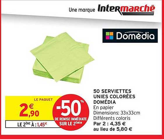 50 SERVIETTES UNIES COLORÉES DOMÉDIA