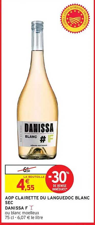 AOP CLAIRETTE DU LANGUEDOC BLANC SEC DANISSA F