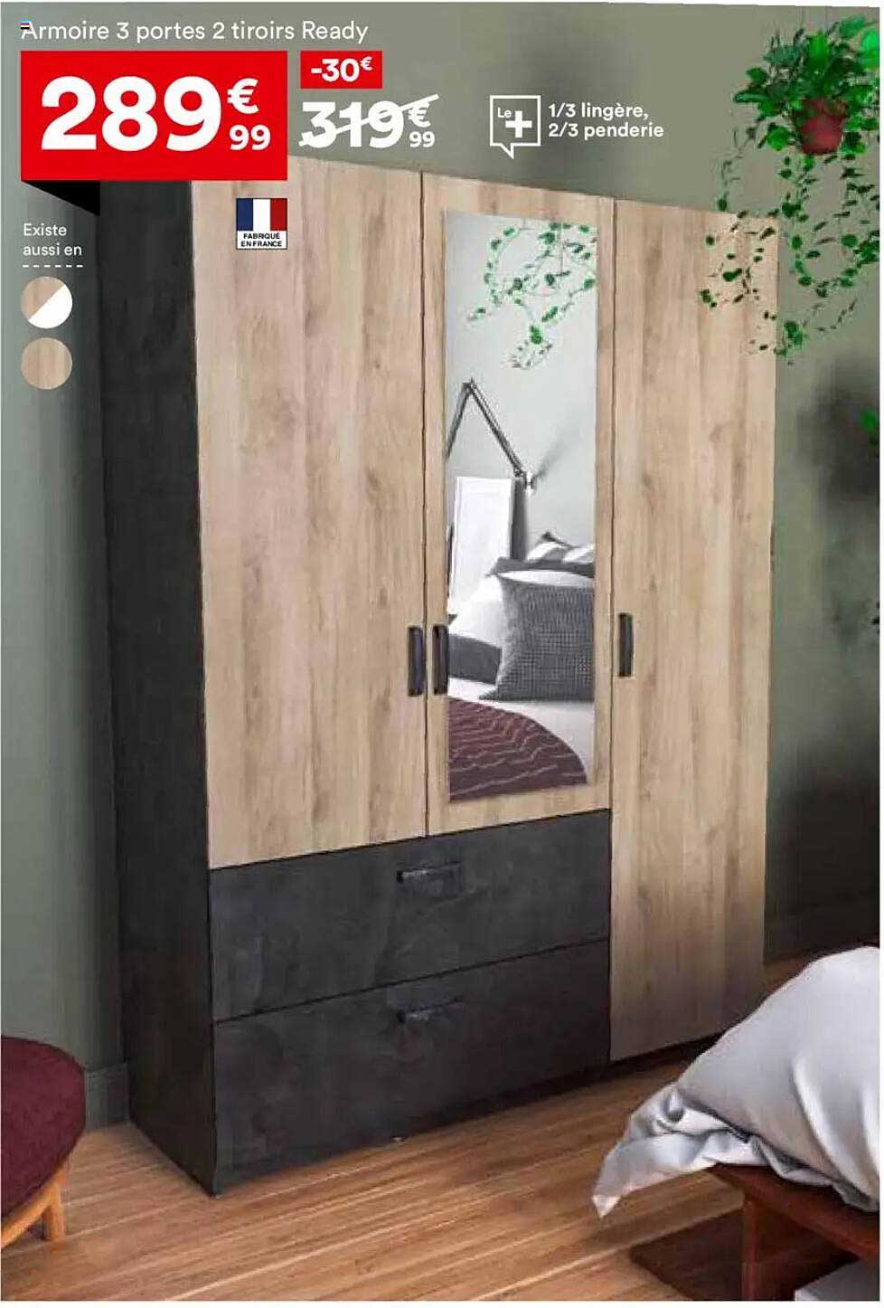 Armoire 3 portes 2 tiroirs Ready