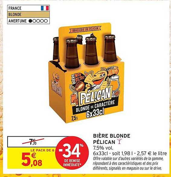 BIÈRE BLONDE PÉLICAN 6x33cl