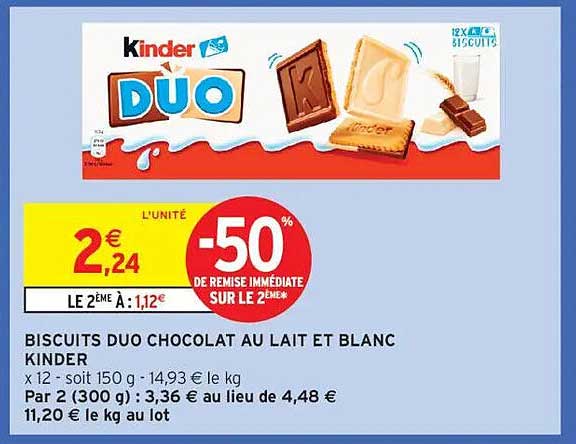 BISCUITS DUO CHOCOLAT AU LAIT ET BLANC KINDER