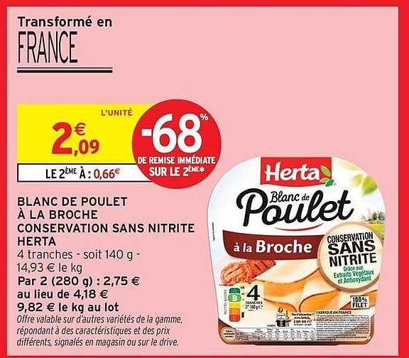 BLANC DE POULET À LA BROCHE CONSERVATION SANS NITRITE HERTA