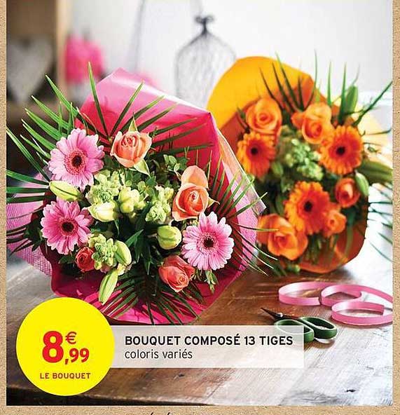 BOUQUET COMPOSÉ 13 TIGES coloris variés
