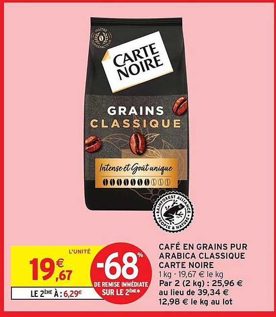 Café en grains pur Arabica classique Carte Noire