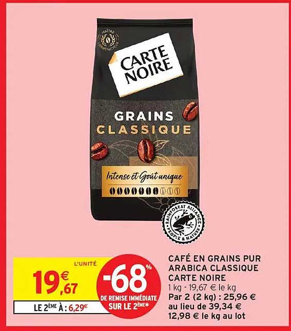 CAFÉ EN GRAINS PUR ARABICA CLASSIQUE CARTE NOIRE