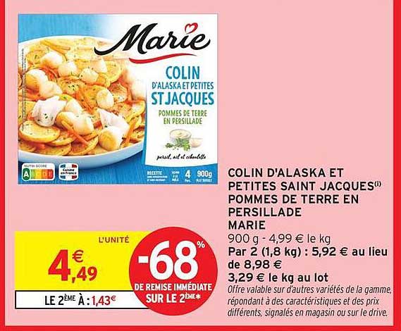 COLIN D'ALASKA ET PETITES SAINT JACQUES POMMES DE TERRE EN PERSILLADE