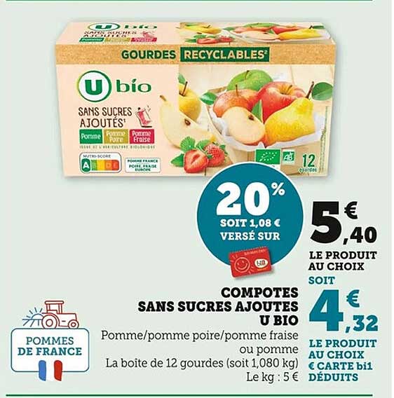 Compotes Sans Sugars Ajoutés U Bio
