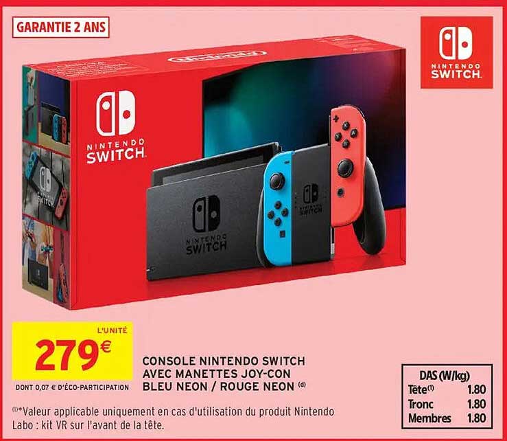 CONSOLE NINTENDO SWITCH AVEC MANETTES JOY-CON BLEU NEON / ROUGE NEON