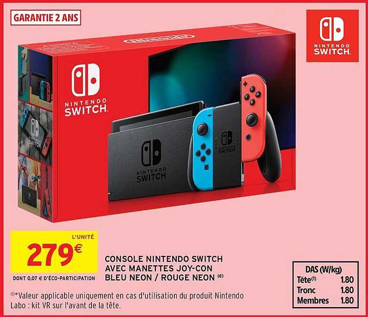 CONSOLE NINTENDOSWITCH AVEC MANETTES JOY-CON BLEU NEON / ROUGE NEON