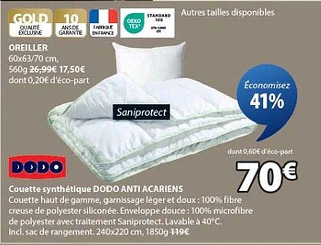 COUETTE SYNTHÉTIQUE DODO ANTI ACARIENS