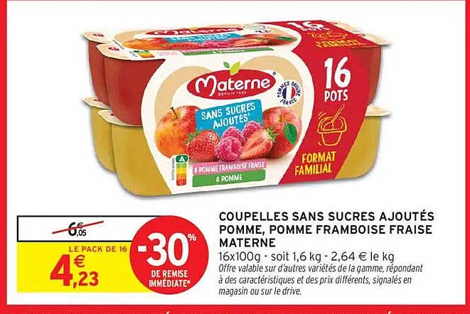 COUPELLLES SANS SUCRES AJOUTÉS POMME, POMME FRAMBOISE FRAISE MATERNE