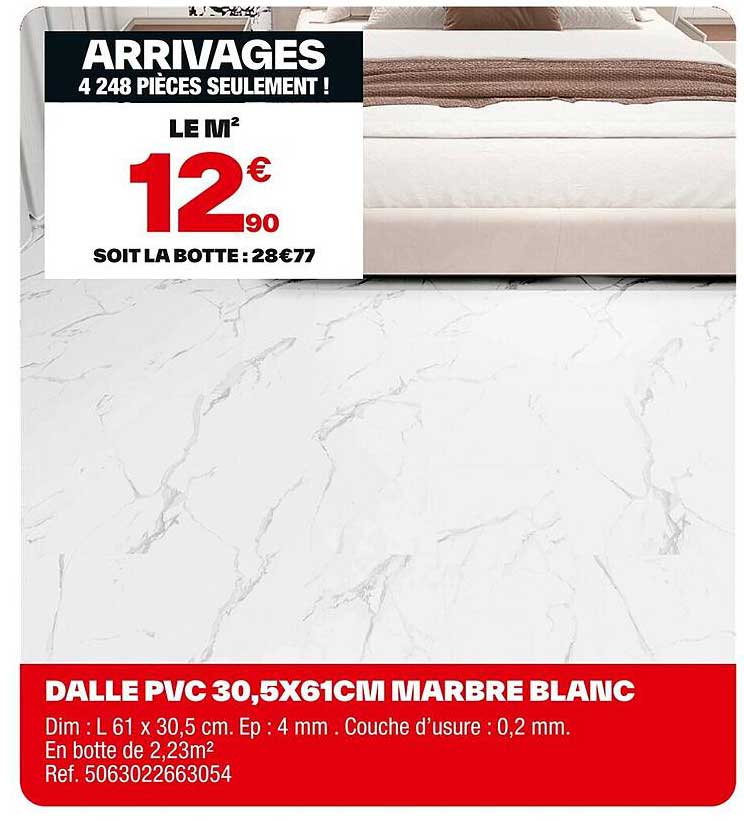 DALLE PVC 30,5X61CM MARBRE BLANC