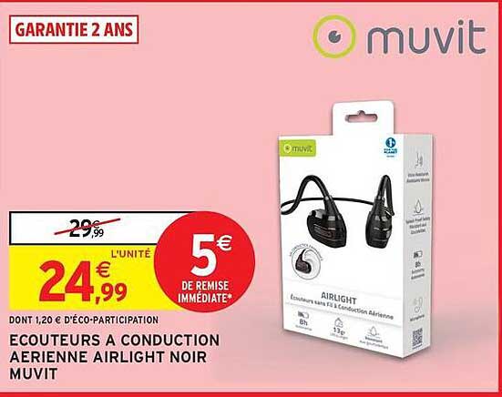 ECOUTEURS A CONDUCTION AERIENNE AIRLIGHT NOIR MUVIT
