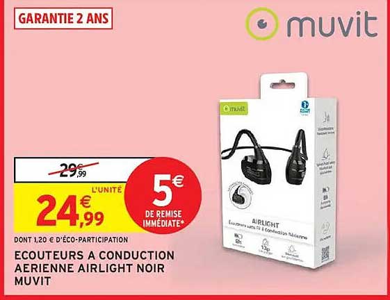 ECOUTEURS A CONDUCTION AERIENNE AIRLIGHT NOIR MUVIT