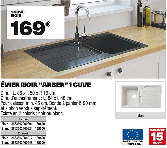 ÉVIER NOIR “ARBER” 1 CUVE