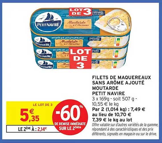 FILETS DE MAQUEREAUX SANS AROME AJOUTE MOUTARDE PETIT NAVIRE