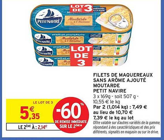 FILETS DE MAQUEREAUX SANS ARÔME AJOUTÉ MOUTARDE PETIT NAVIRE