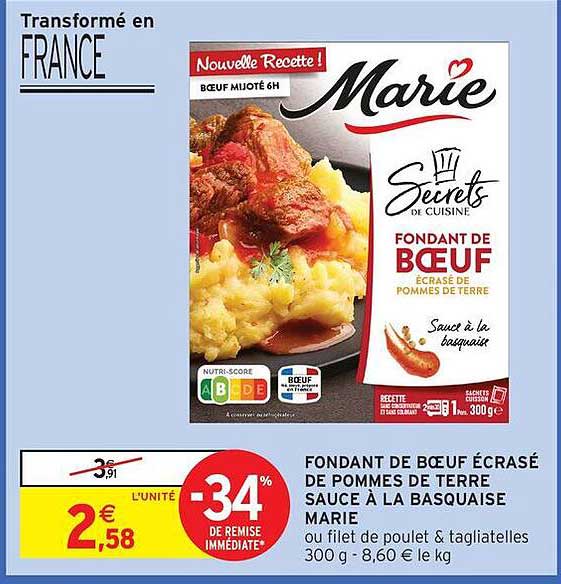 FONDANT DE BŒUF ÉCRASÉ DE POMMES DE TERRE SAUCE À LA BASQUISE MARIE