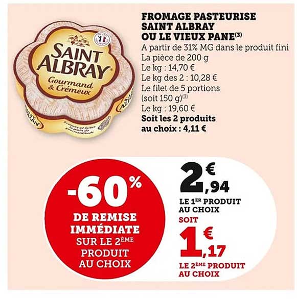 FROMAGE PASTEURISE SAINT ALBRAY OU LE VIEUX PANE