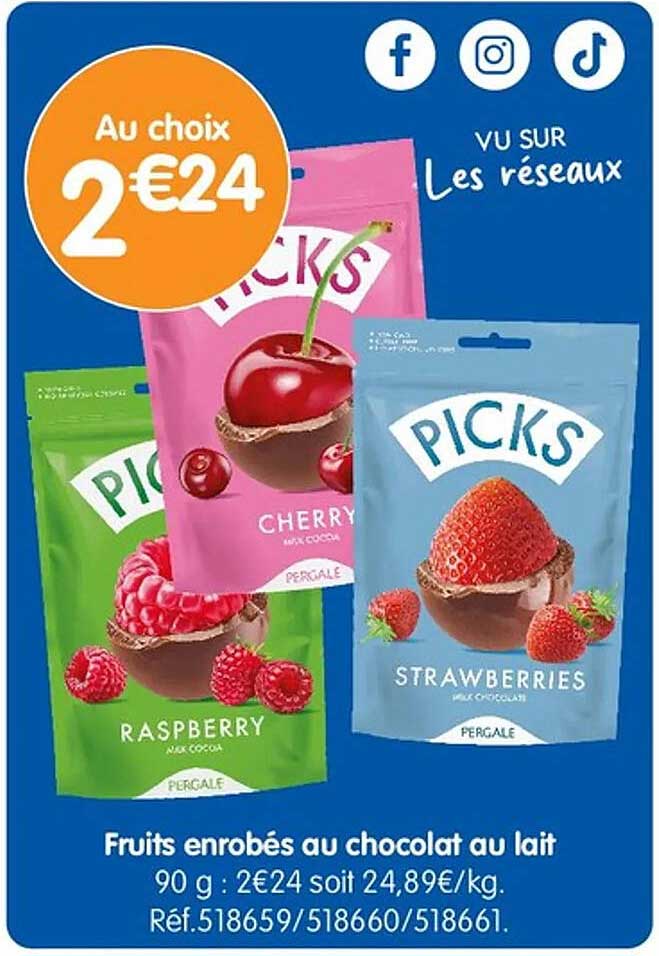 Fruits enrobés au chocolat au lait