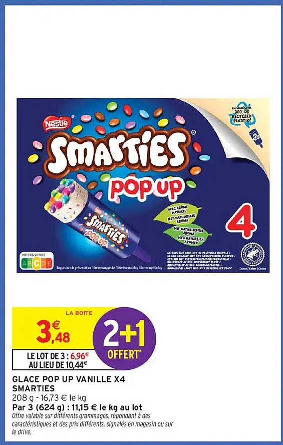 GLACE POP UP VANILLE X4 SMARTIES