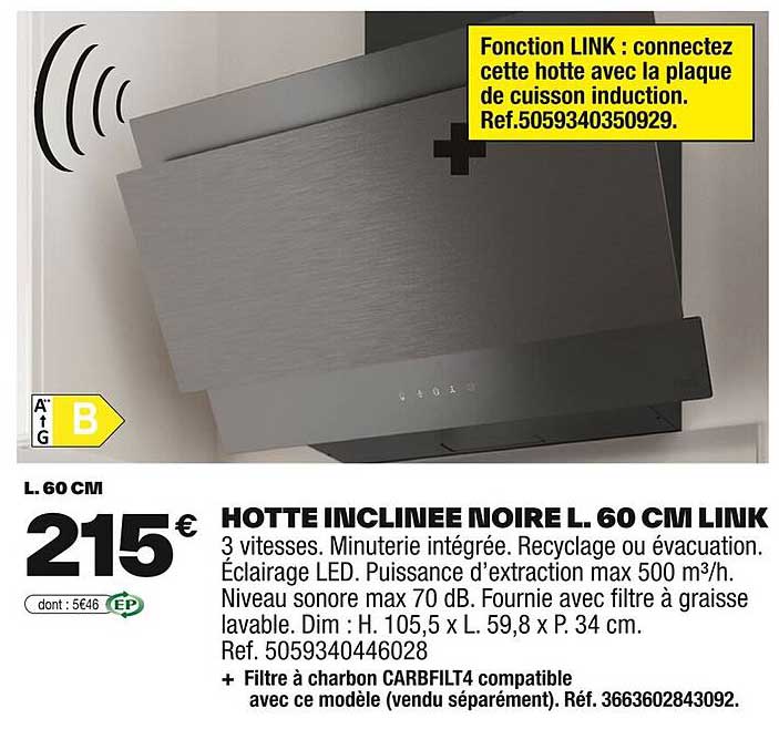HOTTE INCLINEE NOIRE L. 60 CM LINK