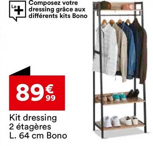 Kit dressing 2 étagères L. 64 cm Bono