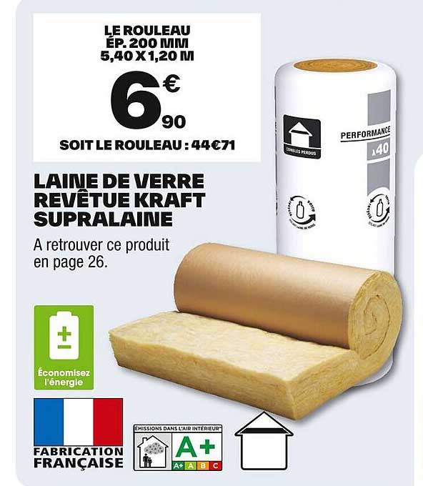 LAINE DE VERRE RÉVETUE KRAFT SUPRALAINE