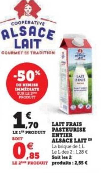 LAIT FRAIS PASTEURISÉ ENTIER ALSACE LAIT