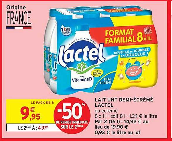 Lait UHT Demi-Écrémé Lactel