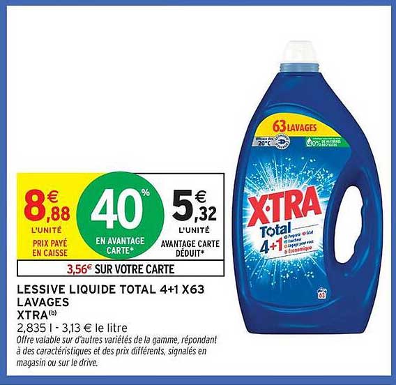 LESSIVE LIQUIDE TOTAL 4+1 X63 LAVAGES XTRA
