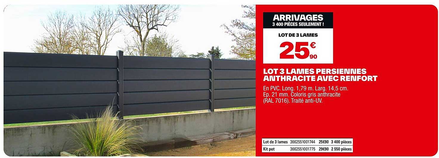 LOT 3 LAMES PERSIENNES ANTHRACITE AVEC RENFORT