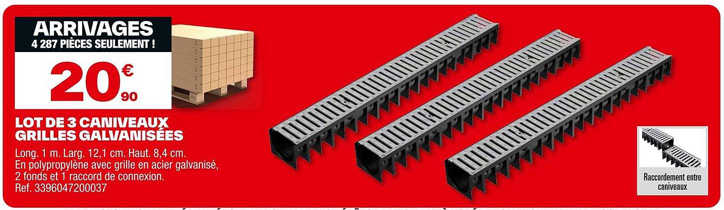 LOT DE 3 CANIVEAUX GRILLES GALVANISÉES