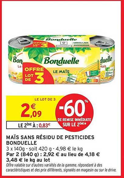 LOT DE 3 MAÏS SANS RÉSIDU DE PESTICIDES BONDUELLE